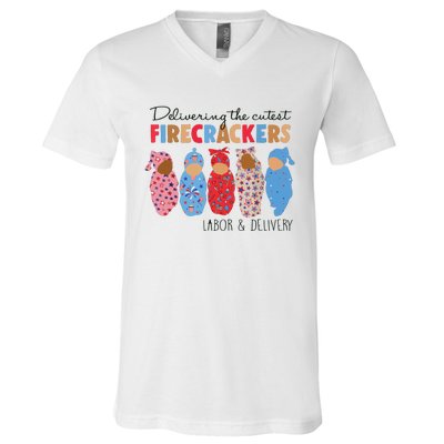 Delivering Cutest Firecrackers Labor Delivery V-Neck T-Shirt