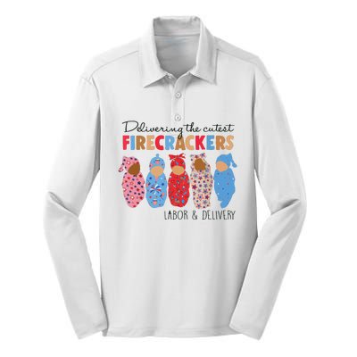 Delivering Cutest Firecrackers Labor Delivery Silk Touch Performance Long Sleeve Polo