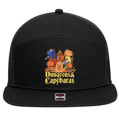 Dungeons & Capybaras Funny Capybara Lover  7 Panel Mesh Trucker Snapback Hat