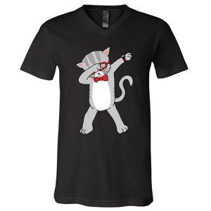 Dabbing Cat Funny Dab Gift Cat V-Neck T-Shirt