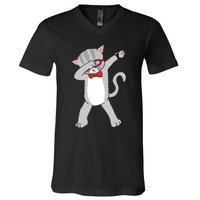 Dabbing Cat Funny Dab Gift Cat V-Neck T-Shirt