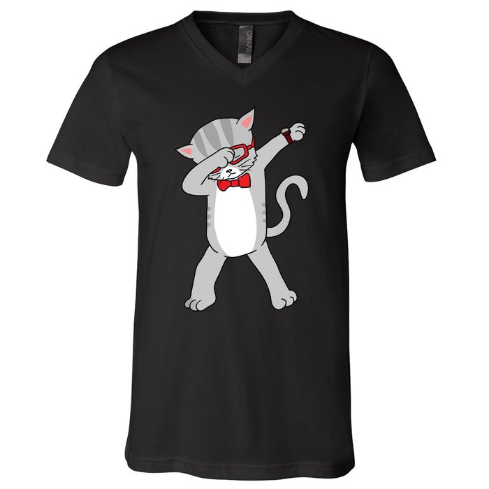 Dabbing Cat Funny Dab Gift Cat V-Neck T-Shirt