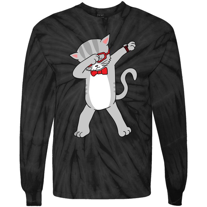 Dabbing Cat Funny Dab Gift Cat Tie-Dye Long Sleeve Shirt