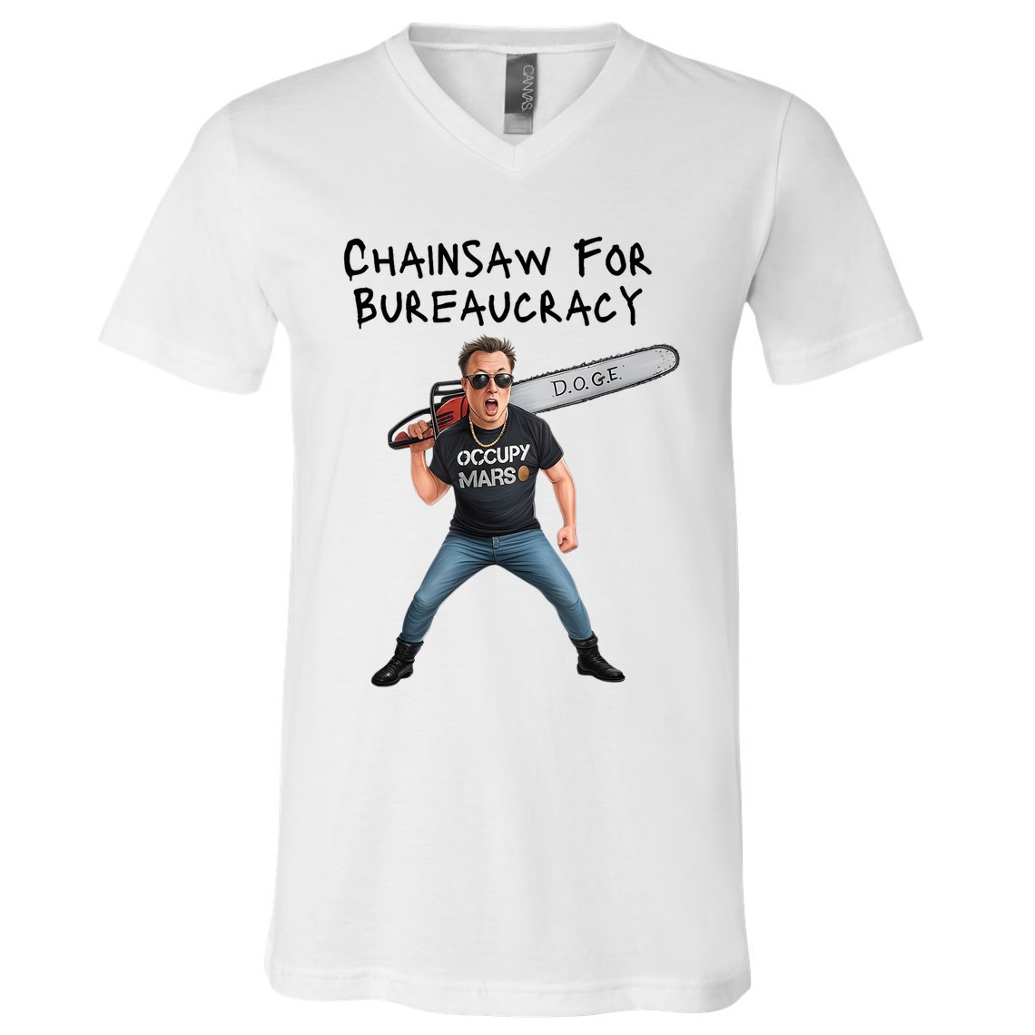 D.O.G.E. Chainsaw For Bureaucracy Meme Political Humor V-Neck T-Shirt