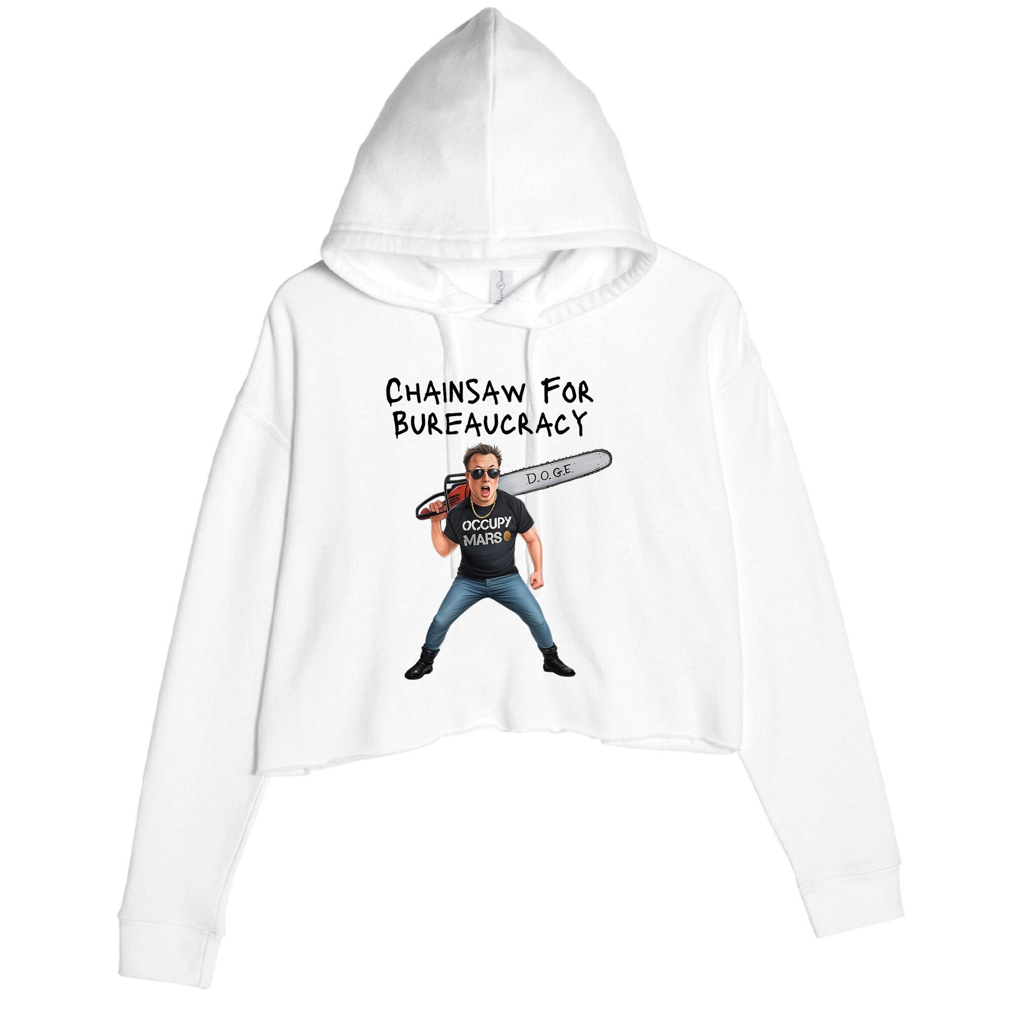 D.O.G.E. Chainsaw For Bureaucracy Meme Political Humor Crop Fleece Hoodie