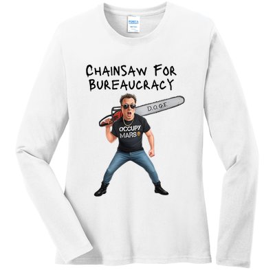 D.O.G.E. Chainsaw For Bureaucracy Meme Political Humor Ladies Long Sleeve Shirt