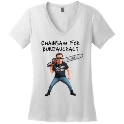 D.O.G.E. Chainsaw For Bureaucracy Meme Political Humor Women's V-Neck T-Shirt