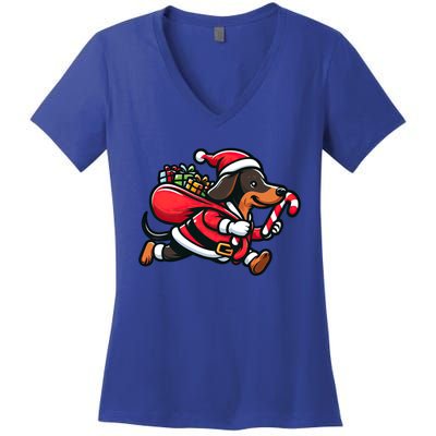 Dachshund Christmas Funny Dog Santa Claus Gift Women's V-Neck T-Shirt