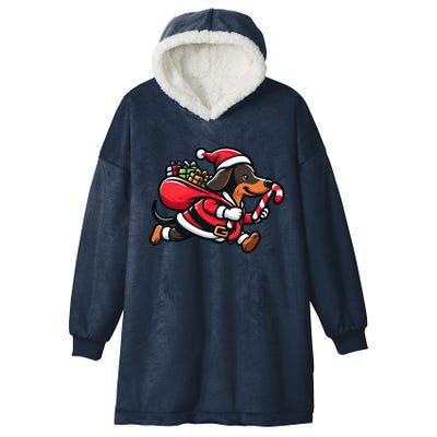 Dachshund Christmas Funny Dog Santa Claus Gift Hooded Wearable Blanket