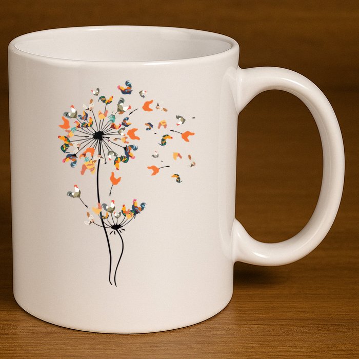 Dandelion Chicken Flower Shirts Floral Chicken Tree Lover 11oz C Handle Ceramic Mug