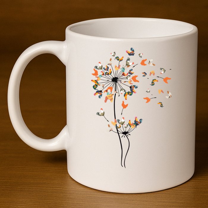 Dandelion Chicken Flower Shirts Floral Chicken Tree Lover 11oz C Handle Ceramic Mug