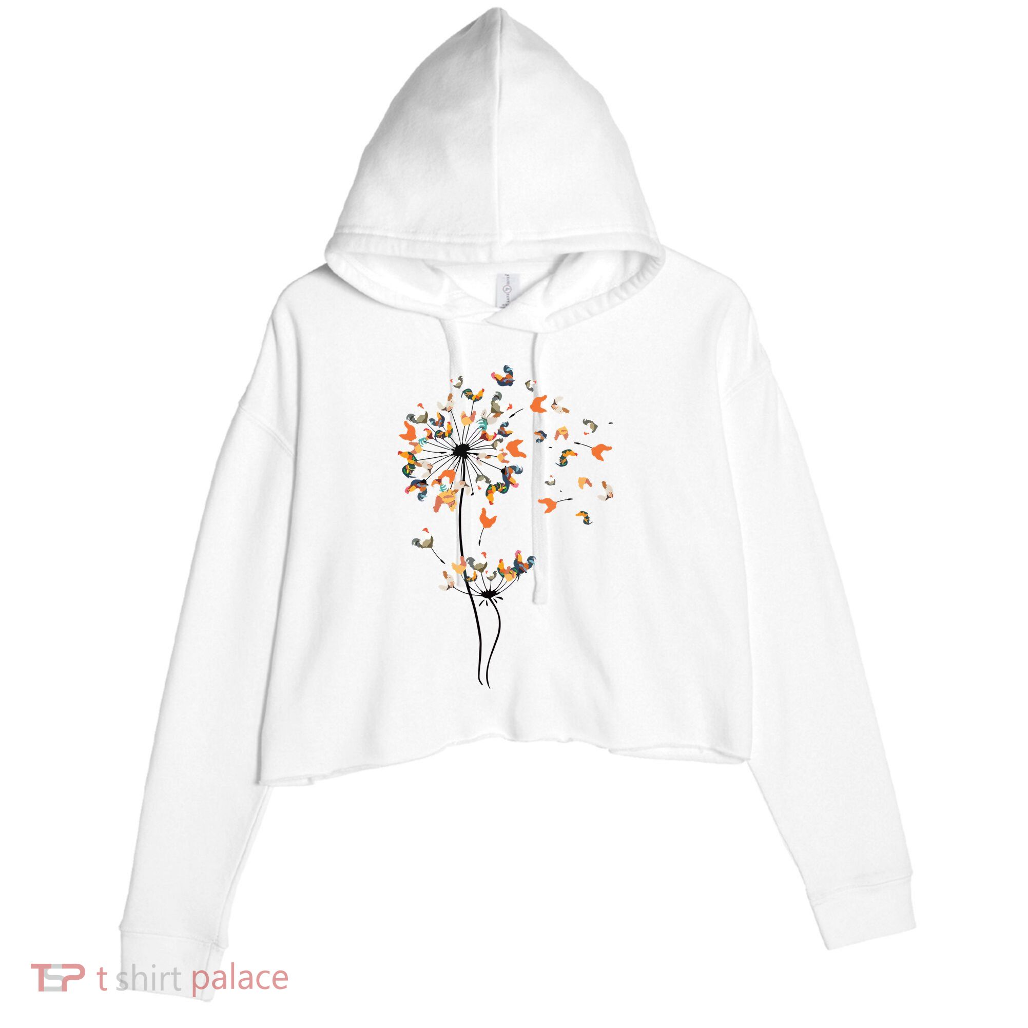 Dandelion Chicken Flower Shirts Floral Chicken Tree Lover Crop Fleece Hoodie