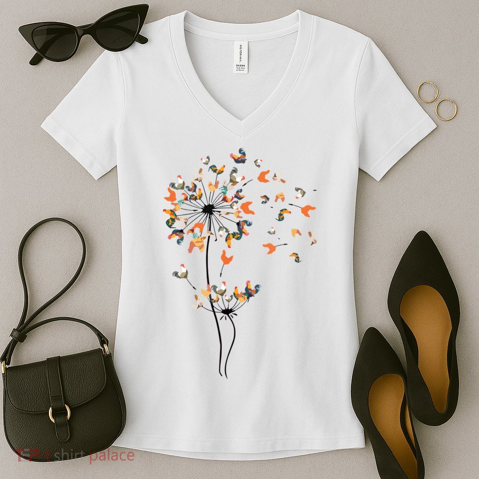 Dandelion Chicken Flower Shirts Floral Chicken Tree Lover Women's V-Neck T-Shirt
