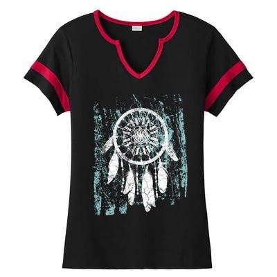 Dream Catcher Feathers Tribal Native American Boho Tapestry Gift Ladies Halftime Notch Neck Tee