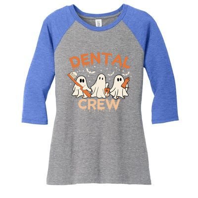 Dental Crew Funny Boo Teeth Dentist Hygiene Retro Halloween Great Gift Women's Tri-Blend 3/4-Sleeve Raglan Shirt