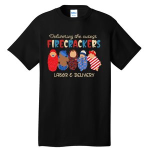 Delivering Cutest Firecrackers Labor & Delivery 4th Of July Tall T-Shirt