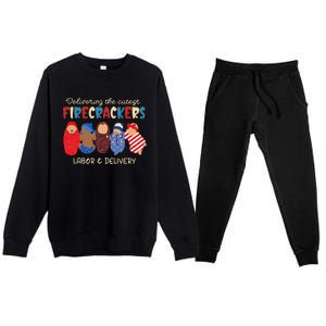 Delivering Cutest Firecrackers Labor & Delivery 4th Of July Premium Crewneck Sweatsuit Set