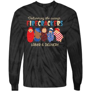 Delivering Cutest Firecrackers Labor & Delivery 4th Of July Tie-Dye Long Sleeve Shirt