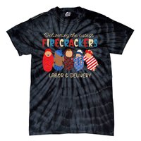 Delivering Cutest Firecrackers Labor & Delivery 4th Of July Tie-Dye T-Shirt