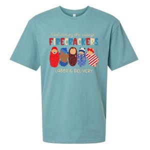 Delivering Cutest Firecrackers Labor & Delivery 4th Of July Sueded Cloud Jersey T-Shirt