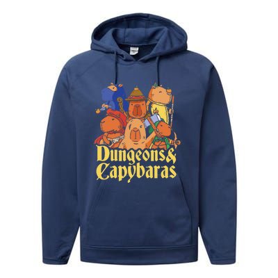 Dungeons & Capybaras Funny Capybara Lover Performance Fleece Hoodie