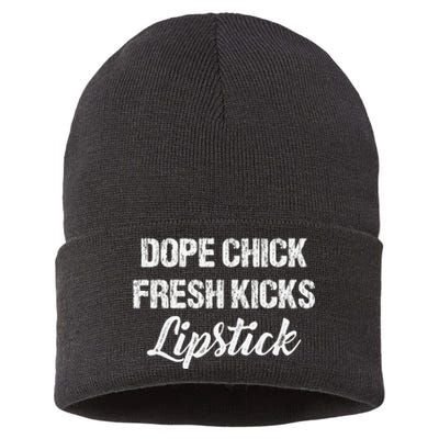 Dope Chick Fresh Kicks Lipstick Funny Saying Sustainable Knit Beanie