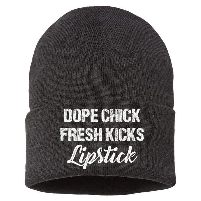 Dope Chick Fresh Kicks Lipstick Funny Saying Sustainable Knit Beanie