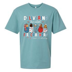 Delivering Cutest Firecracker Labor Delivery Nurse 4th July Sueded Cloud Jersey T-Shirt