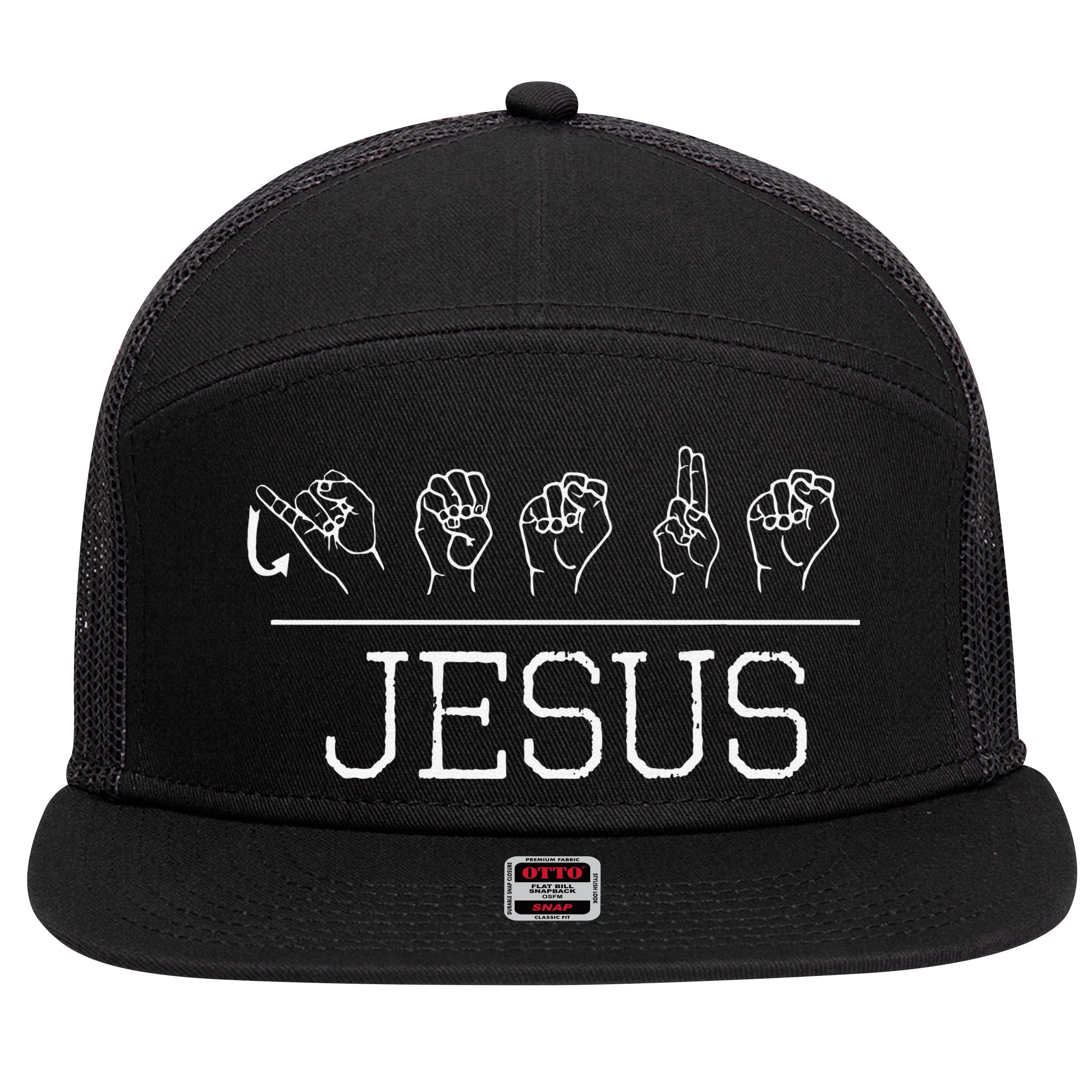 Deaf Christian Faith Name Of Jesus ASL Sign Language 7 Panel Mesh Trucker Snapback Hat