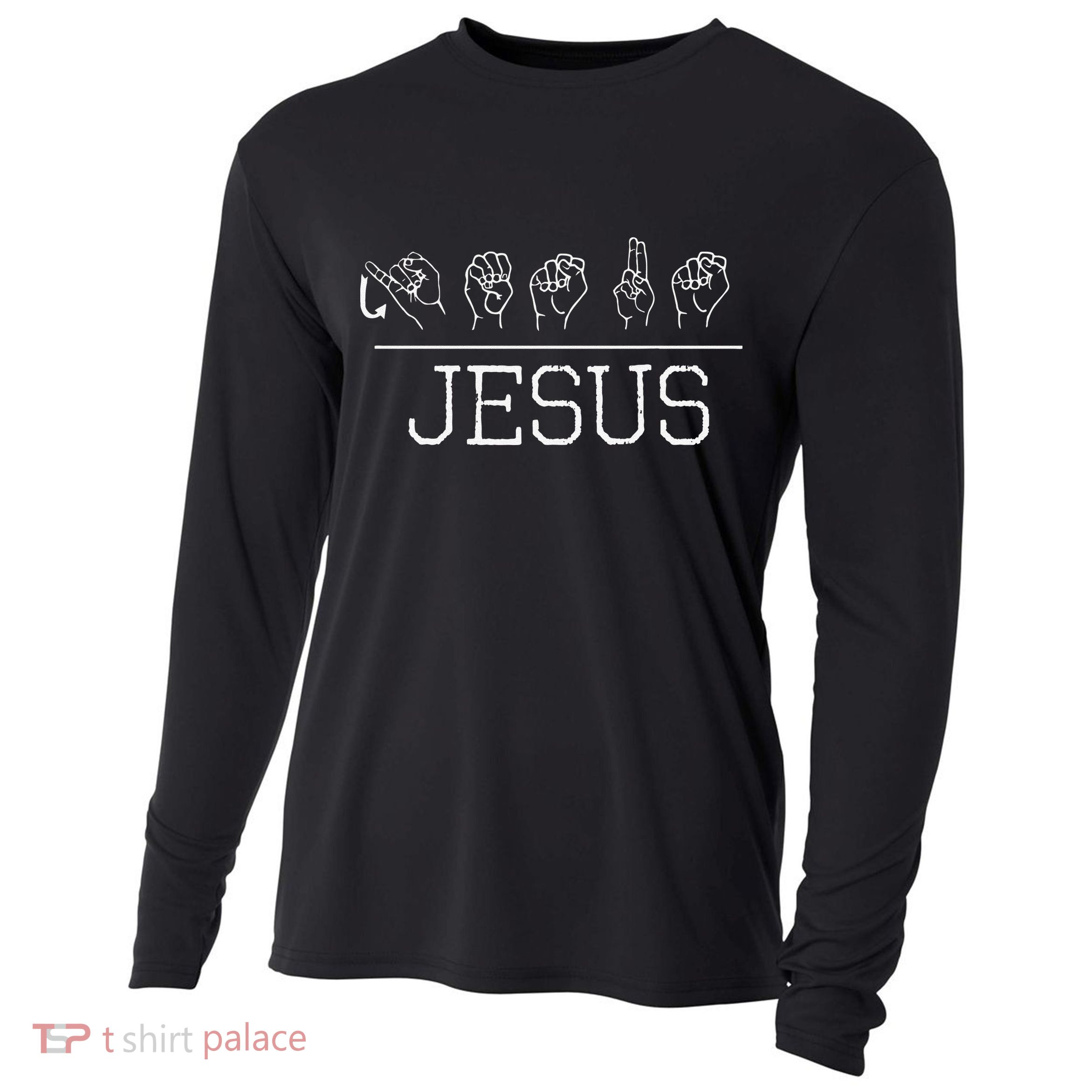 Deaf Christian Faith Name Of Jesus ASL Sign Language Cooling Performance Long Sleeve Crew