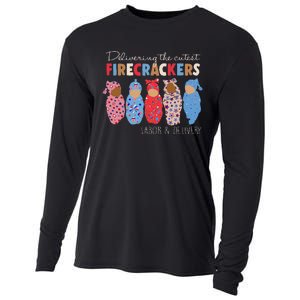 Delivering Cutest Firecrackers Funny L&D Nurse 4th Of Cooling Performance Long Sleeve Crew