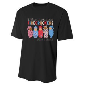 Delivering Cutest Firecrackers Funny L&D Nurse 4th Of Performance Sprint T-Shirt