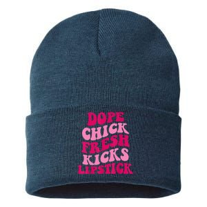 Dope Chick Fresh Kicks Lipstick Funny Saying Sustainable Knit Beanie