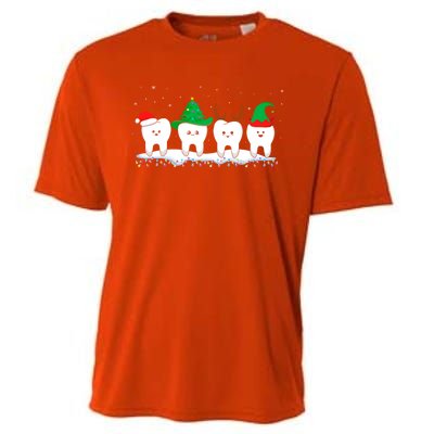 Dentist Christmas Funny Tooth Dental Gift With Xmas Hats Gift Cooling Performance Crew T-Shirt