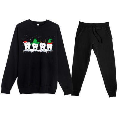 Dentist Christmas Funny Tooth Dental Gift With Xmas Hats Gift Premium Crewneck Sweatsuit Set