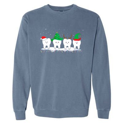 Dentist Christmas Funny Tooth Dental Gift With Xmas Hats Gift Garment-Dyed Sweatshirt