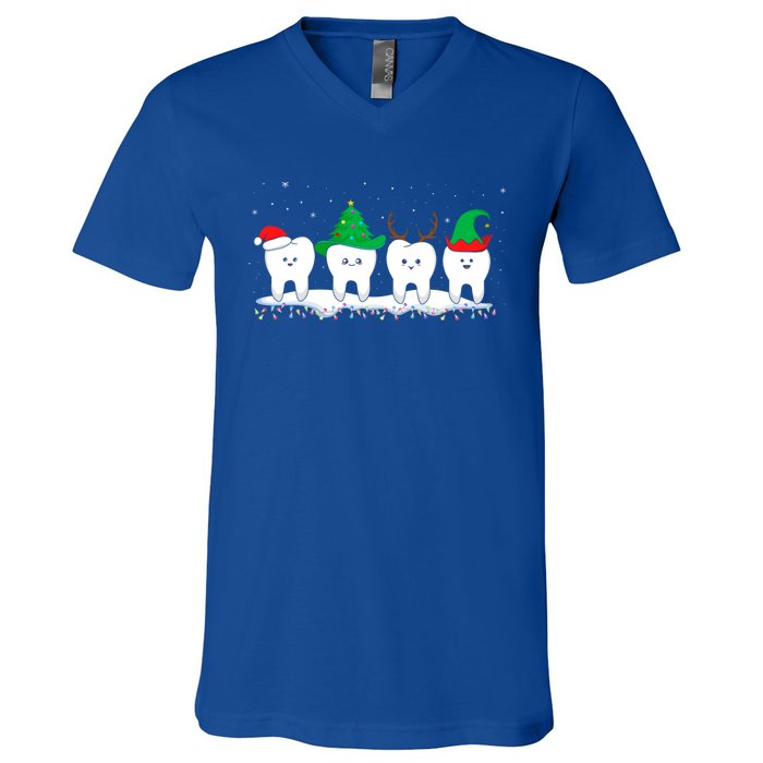 Dentist Christmas Funny Tooth Dental Gift With Xmas Hats Gift V-Neck T-Shirt