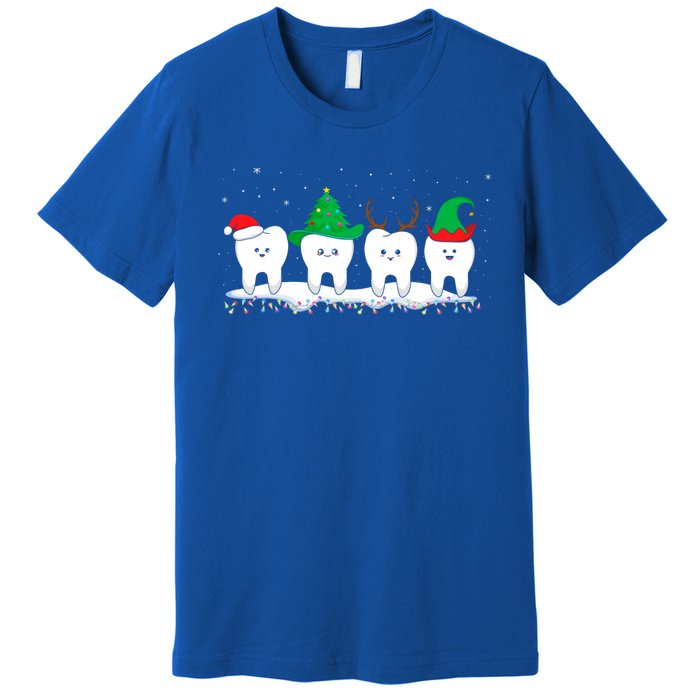 Dentist Christmas Funny Tooth Dental Gift With Xmas Hats Gift Premium T-Shirt