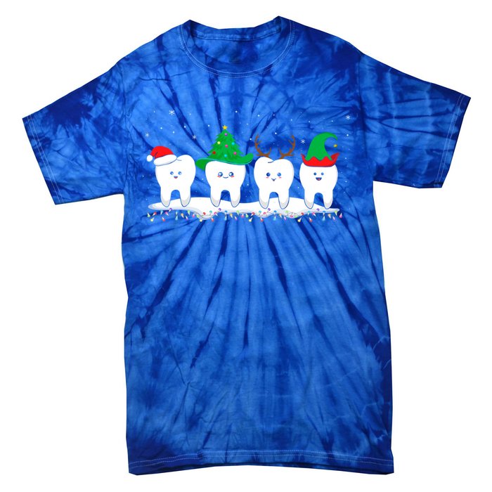 Dentist Christmas Funny Tooth Dental Gift With Xmas Hats Gift Tie-Dye T-Shirt