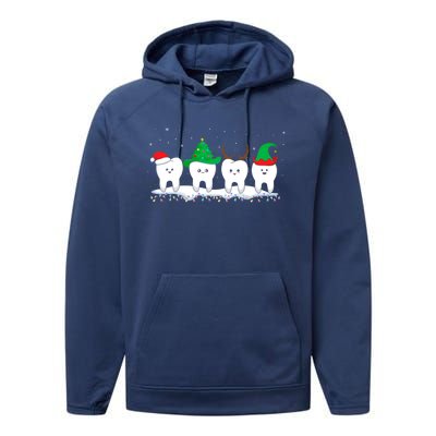 Dentist Christmas Funny Tooth Dental Gift With Xmas Hats Gift Performance Fleece Hoodie