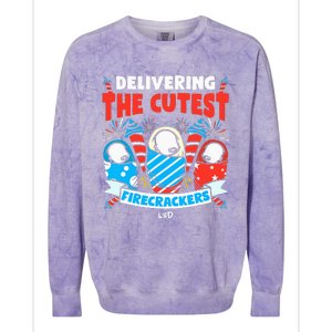 Delivering Cutest Firecrackers Funny L&D Nurse 4th of July Colorblast Crewneck Sweatshirt