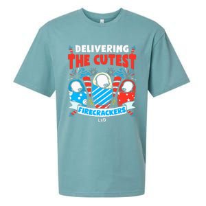 Delivering Cutest Firecrackers Funny L&D Nurse 4th of July Sueded Cloud Jersey T-Shirt