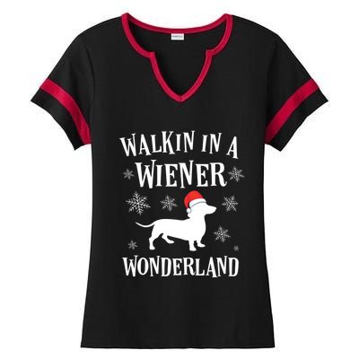 Dachshund Christmas Funny Doxie Wiener Wonderland Holiday Gift Ladies Halftime Notch Neck Tee