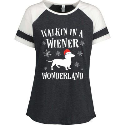 Dachshund Christmas Funny Doxie Wiener Wonderland Holiday Gift Enza Ladies Jersey Colorblock Tee