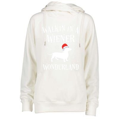 Dachshund Christmas Funny Doxie Wiener Wonderland Holiday Gift Womens Funnel Neck Pullover Hood