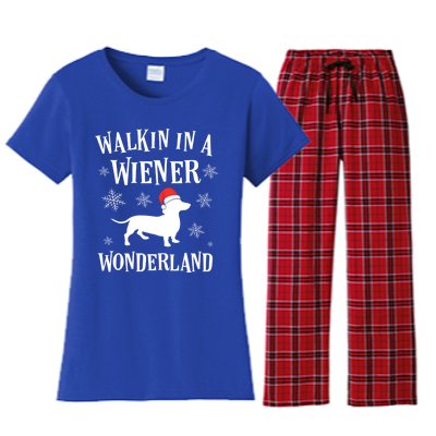 Dachshund Christmas Funny Doxie Wiener Wonderland Holiday Gift Women's Flannel Pajama Set