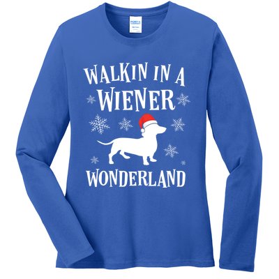 Dachshund Christmas Funny Doxie Wiener Wonderland Holiday Gift Ladies Long Sleeve Shirt