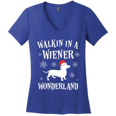 Dachshund Christmas Funny Doxie Wiener Wonderland Holiday Gift Women's V-Neck T-Shirt