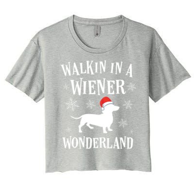 Dachshund Christmas Funny Doxie Wiener Wonderland Holiday Gift Women's Crop Top Tee