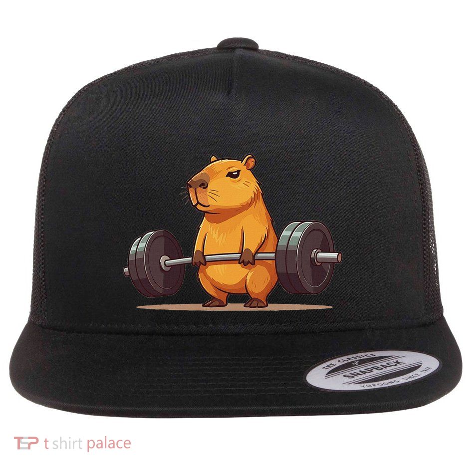 Deadlift Capybara Funny Fitness Capy Lover Flat Bill Trucker Hat